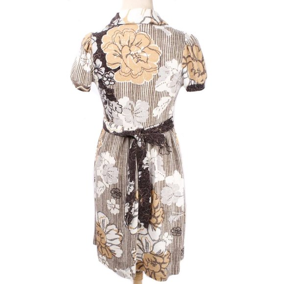 EVA FRANCO Brown Floral Tie Waist Wool Blend Retro Fit & Flare Dress Size 10 - Picture 4 of 6